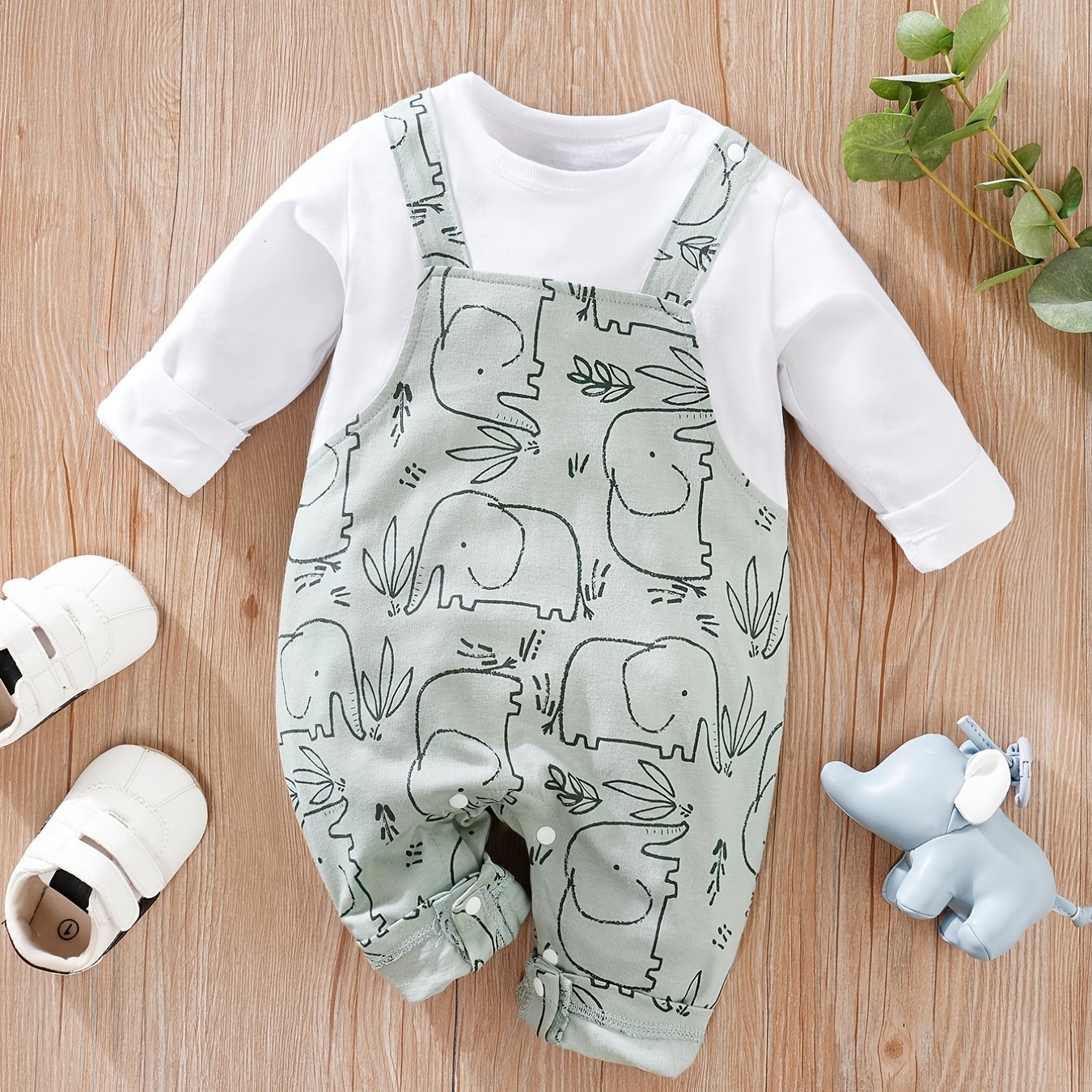 Baby-Jumpsuit Jungen – Mint/Weiß